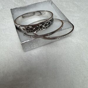 Coach Bracelet Set Of 3 Silver Tone Logo Bangle Crystal Womens 8 Inch Jewelry